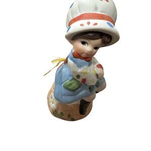 Vtg 1978 Jasco Christmas Porcelain Bell Girl With Cat Figurine Blue‎ White